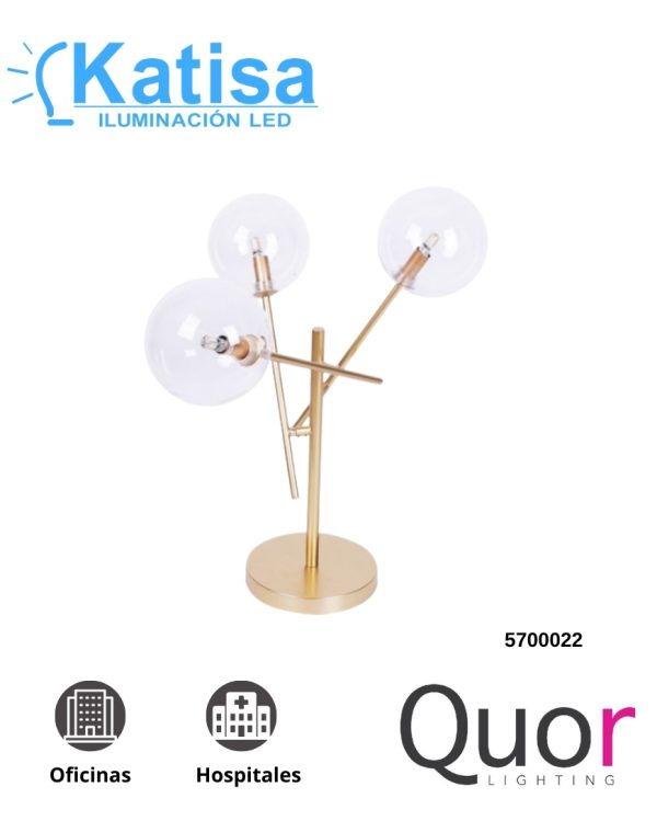 Q31279-GD LAMPARA DE MESA CON BASE G9 PARA 3 FOCOS TERMINADO ORO CRISTAL CLARO